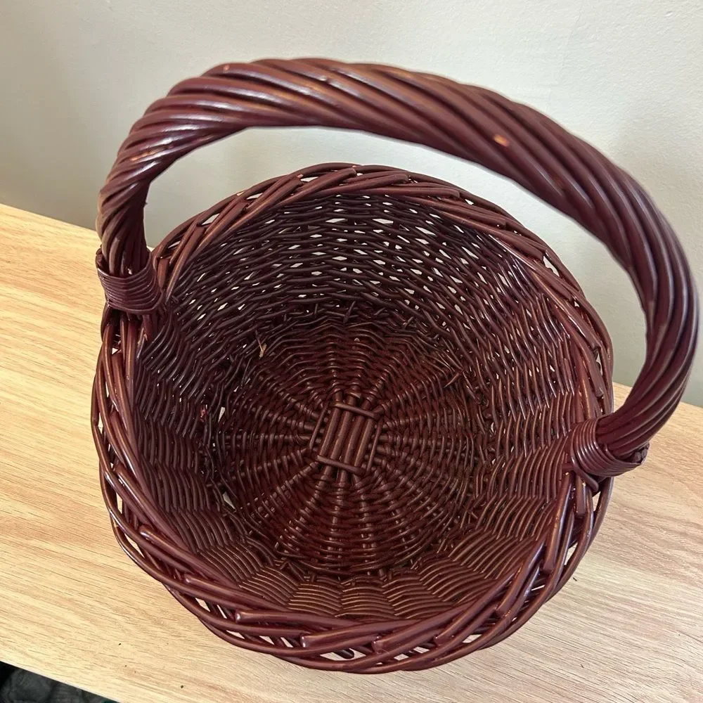 Vintage Woven Decorative Basket with Handle - Deep Brown